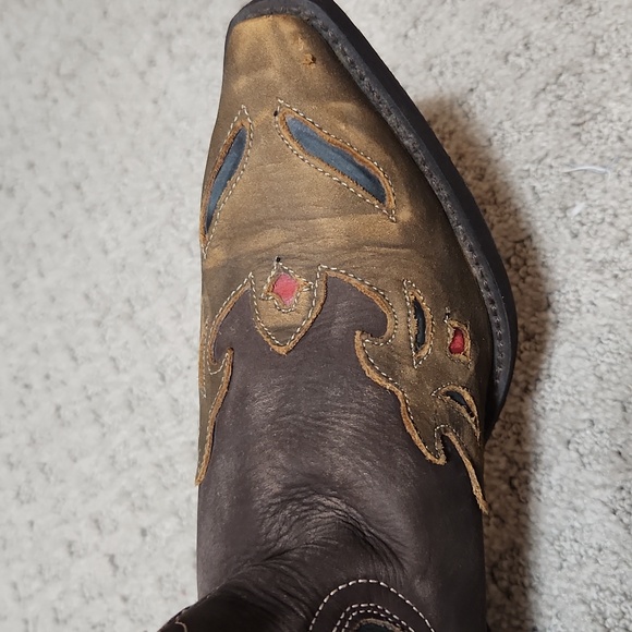 Laredo Miss Kate Brown & Teal Leather Floral Western Cowboy Boots Size 8 - Picture 12 of 16